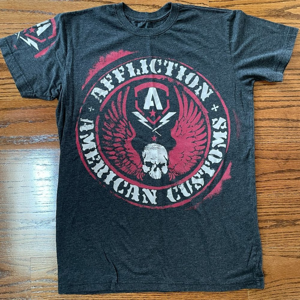 AFFLICTION American Custom Men's T-shirt Size M Short Sleeve Distressed Gray